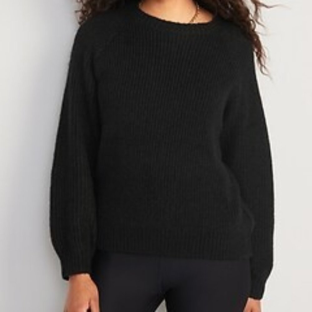 Old Navy Textured Shaker-Stitch Raglan Sweater - Black - Small